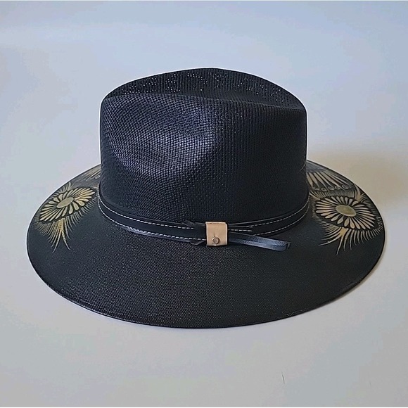 Hand Painted Structured Panama Hat Womens Made In Mexico Artsy Boho Festival - Picture 5 of 12